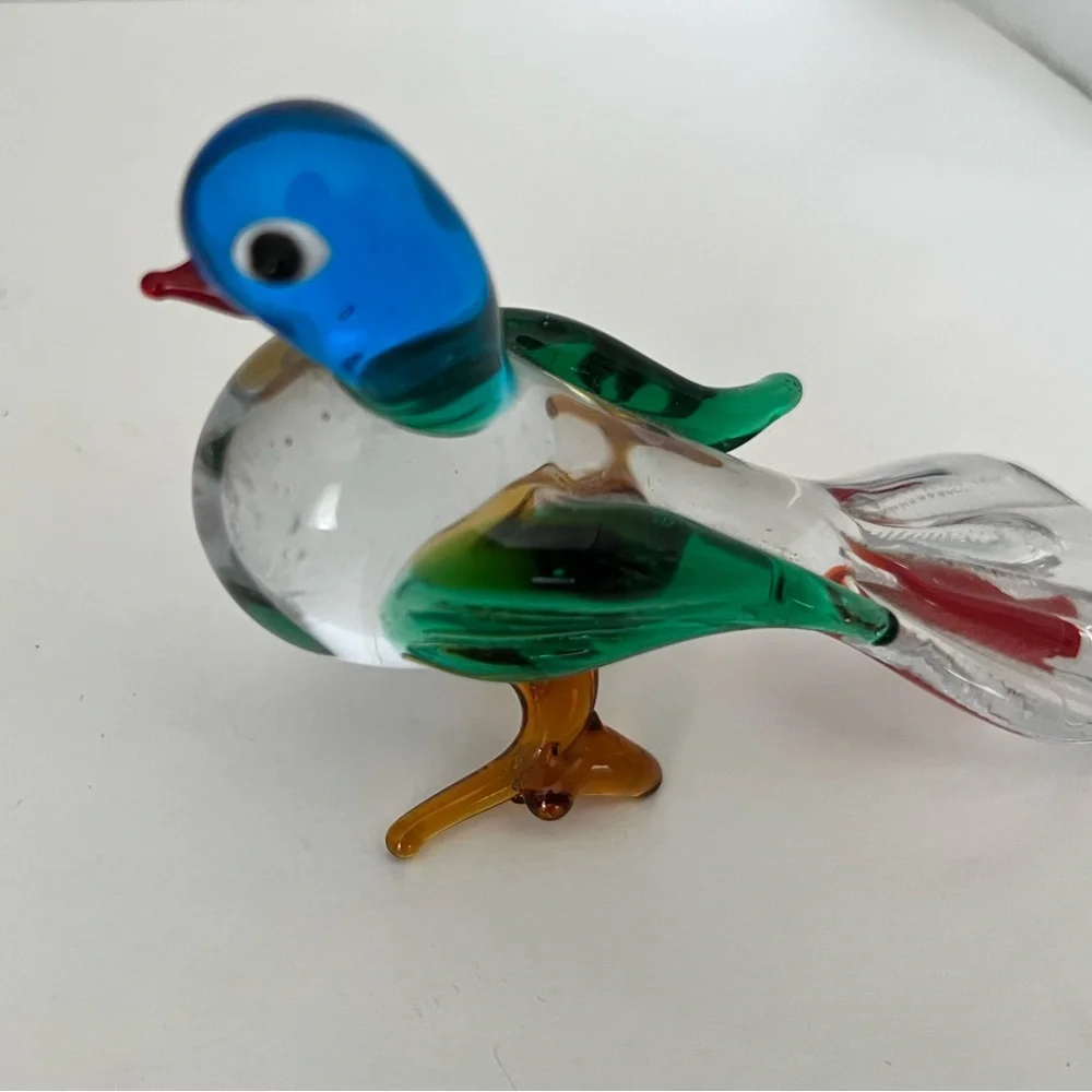 Colorful Glass Bird Figurine Blue/Red/Green/Brown FLAW: Tail tip roughness